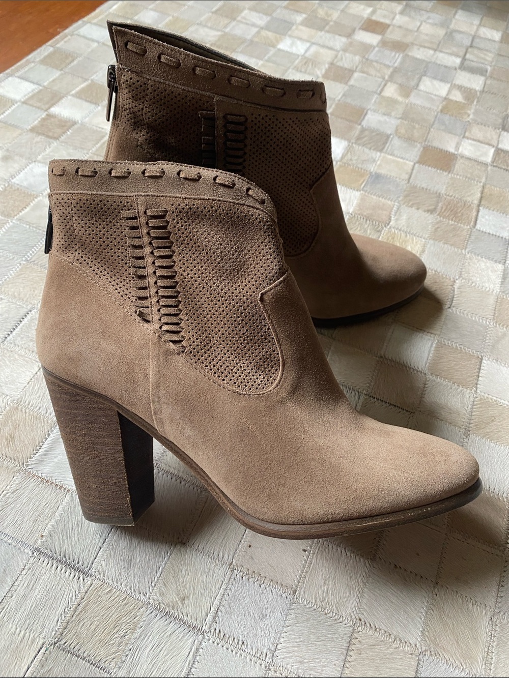 Vince Camuto Tan Suede Perforated Ankle Booties